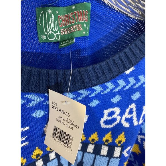 Ugly Christmas Sweater XXL Menorah Hanukkah Jim Morrison Doors Funny NWT - Picture 3 of 5